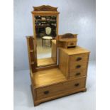 Satinwood bedroom dressing stand / valet with mirror and four drawers, approx 109cm x 50cm x 168cm