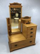 Satinwood bedroom dressing stand / valet with mirror and four drawers, approx 109cm x 50cm x 168cm