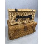 Two vintage picnic baskets / hampers, one with contents