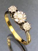 Three stone Diamond ring in 18ct Gold and Platinum size approx 'L' and 2.5g