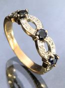 9ct Gold Diamond and Sapphire ring size 'L'