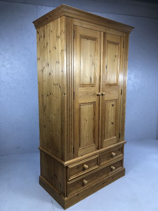 Pine two door wardrobe with hanging rail and three drawers to base, approx 104cm x 58c, x 192cm - Image 4 of 4