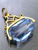 9ct gold mounted Blue Crystal spinner or fob
