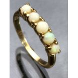 14ct Gold ring set with five circular Opals size 'K'