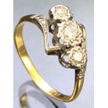18ct Gold and Platinum Three stone Diamond ring size 'R'