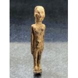 Small, delicately carved wooden figural amulet or pendant, possibly Egyptian, depicting a female