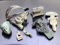 Collection of artefacts, possibly metal detecting finds, mostly bronze, many possibly Roman, to