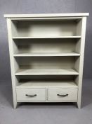 Grey painted shelving unit with two drawers under, approx 95cm x 28cm x 120cm tall