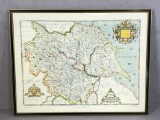 Saxtons Map of Yorkshire 1577, framed reproduction print by Taylowe Ltd 1975, approx 62cm x 80cm