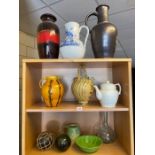 Collection of ceramics to include vases, jugs and glassware including Brownfield, West German, 11