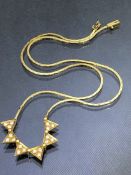 18ct Gold flat necklace with six articulated triangular pendants each set with three diamonds