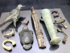 Collection of artefacts, possibly metal detecting finds, mostly Celtic, to include a bird amulet,