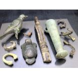 Collection of artefacts, possibly metal detecting finds, mostly Celtic, to include a bird amulet,