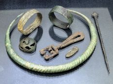 Collection of artefacts to include five possibly Viking items: a twisted torc approx 13cm in