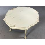 Octagonal small coffee table with distressed paint effect, approx 75cm x 75cm x 40cm tall