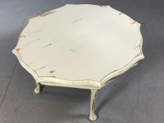 Octagonal small coffee table with distressed paint effect, approx 75cm x 75cm x 40cm tall