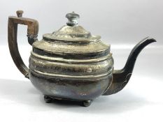 George III Hallmarked Silver teapot for London 1806 by maker Duncan Urquhart & Naphtali Hart, wooden