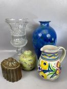 Good collection of brass, ceramics and copper to include Poole vase, Victorian jelly mould and large