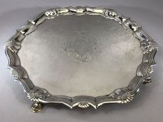 Large George II Antique hallmarked and crested Silver salver, coat of arms with Griffin and stags