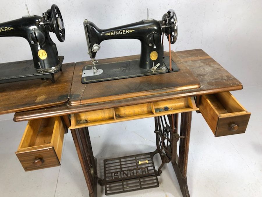 Original Singer sewing machine in wooden sewing cabinet with treadle, and one other - Image 5 of 5