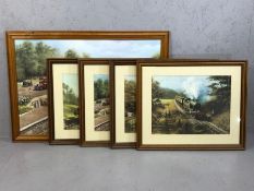Collection of five framed steam railway prints, the largest approx 75cm x 50cm