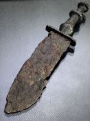 Iron dagger, possibly Roman, with bronze handle, approx 13cm in length