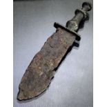 Iron dagger, possibly Roman, with bronze handle, approx 13cm in length