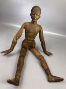 19th Century wooden artists Lay figure / mannequin, well carved, of natural form, with articulated
