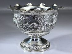Indian silver bowl marked V.75 and with Repousse decoration depicting Boars, Elephants, Lions etc