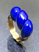 14ct Gold ring marked 585 and set with large Blue carved Lapis Lazuli size approx 'O'