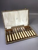 Boxed set of Walker & Hall Bone handled fish knives and forks 6 place setting
