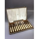 Boxed set of Walker & Hall Bone handled fish knives and forks 6 place setting