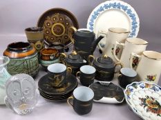 Collection of ceramics and glassware to include black and gold Japanese tea set, two pieces of