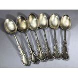 Set of six Victorian hallmarked silver spoons/ teaspoons hallmarked for Birmingham 1898 by maker
