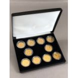 Cased collection of ten Edwardian Gold Sovereigns one for each year of King Edward VII reign 1902, 2