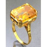 22ct Gold ring set with a large faceted rectangular Citrine stone 14.7mm x 11mm ring sixe 'M'