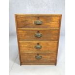 Industrial salvage: wooden chest of four drawers with original metal cup handles, approx 56cm x 60cm