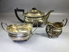 Hallmarked Silver London by Mappin & Webb Ltd comprising Teapot, Milk jug and sugar bowl (one foot