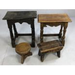 Collection of vintage wooden tables and stools (4)