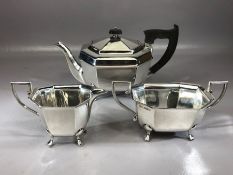 Hallmarked Silver tea service comprising teapot (577g) milk jug (155g) & sugar bowl (217g) all
