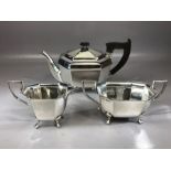 Hallmarked Silver tea service comprising teapot (577g) milk jug (155g) & sugar bowl (217g) all