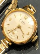 AVIA 15 jewels Swiss wristwatch in 9ct Gold case with subsidiary second hand at 6 o'clock total