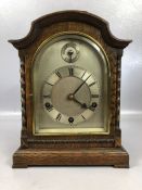 English made oak mantel clock with Westminster chimes, silvered face and dial (chime and silent