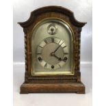 English made oak mantel clock with Westminster chimes, silvered face and dial (chime and silent