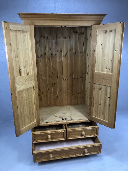 Pine two door wardrobe with hanging rail and three drawers to base, approx 104cm x 58c, x 192cm - Image 2 of 4