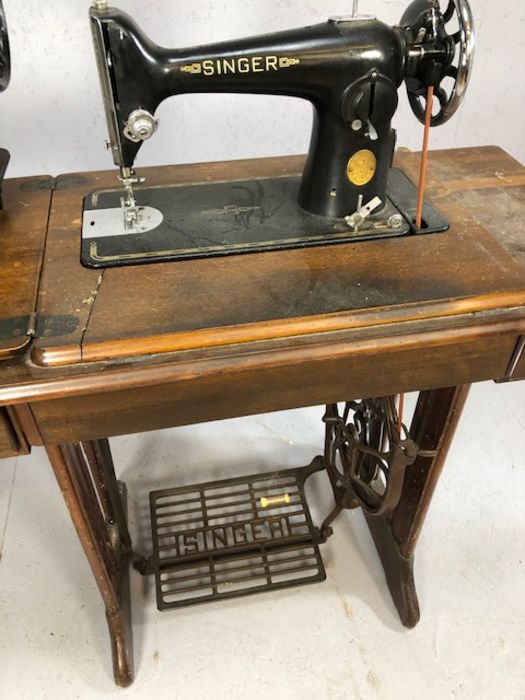 Original Singer sewing machine in wooden sewing cabinet with treadle, and one other - Image 4 of 5