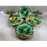 Collection of Majolica grape and vine leaf design ceramics to include five plates, each approx