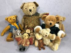Collection of vintage teddy bears to include one Harrods Bear