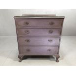 Purple painted and waxed chest of four drawers on Queen Anne legs, approx 79cm x 49cm x 86cm tall
