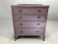 Purple painted and waxed chest of four drawers on Queen Anne legs, approx 79cm x 49cm x 86cm tall